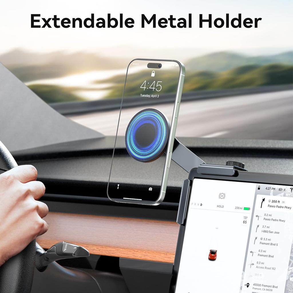 Phone Mount For Tesla Accessories,Extendable Metal Holder Magnetic Car Phone Holder Mount For Tesla Model 3/Y/Cybertruck Screen