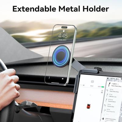 Handyhalterung für Tesla Zubehör, Ausziehbarer Metallhalter Magnetische Auto-Handyhalterung für Tesla Model 3/Y/Cybertruck Bildschirm