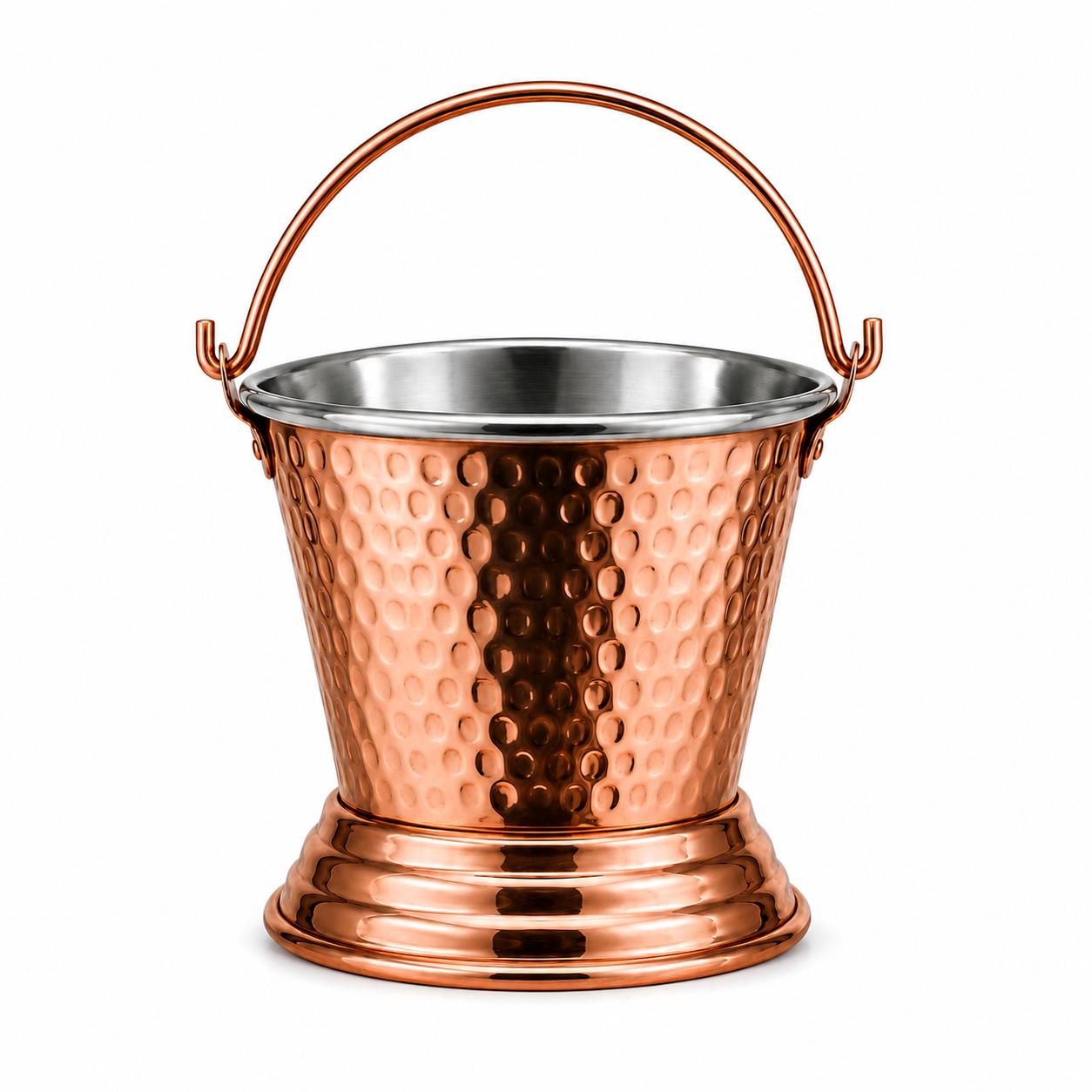 Nirmal Ganga Copper Serving Balti Bucket with Stainless Steel Inner – 500 ML | Traditional Hammered Curry & Snack Serveware (Pack of 1)