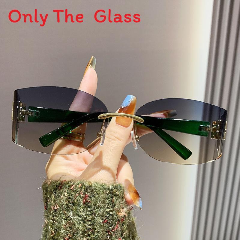 

New Fashion Female Square Rimless Sunglasses With Uv400 Protection For Travel And Parties GreenBlue