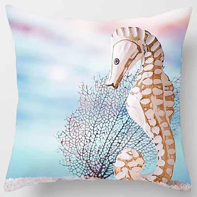 Home Decor Seahorse  Beach Scenes Decorative Pillow Covers Pattern Cushion Cover Suitable for Sofa Bedroom Car Pillow Cover