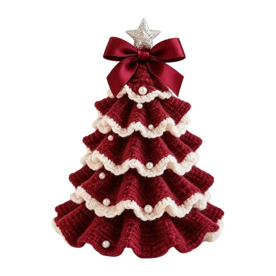 Decorative Yarn Tree for Bookshelves DIY Crochet Christmas Kit,Beginner-Friendly Xmas Craft Kit with Bow Complete Starter And Faux Pearl Embellishment