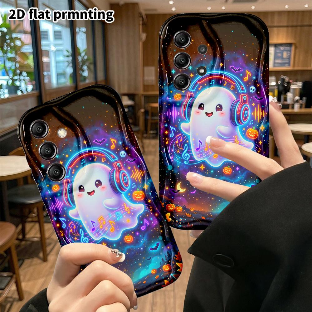 Phone Case: 2D Flat, Suitable for Samsung Galaxy A34 A35 M05 M06 S20 S22 S21 FE Plus 5G Protective Case, Neon Little Ghost, Perfect Christmas and Hall