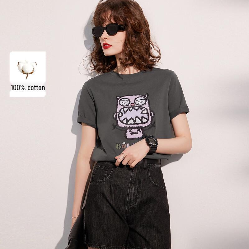 Bailuyu Women's Cotton Crew Neck Cartoon Print T-Shirt