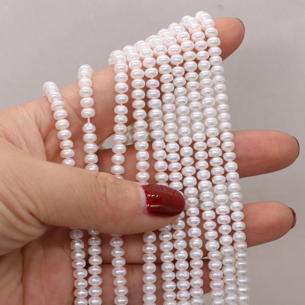 1String, White Natural Flat Shape Pearls Beads, 3-4mm, for DIY Necklaces Bracelets Accessories, Jewelry Making, Birthday, Wedding, Party Gift 36cm