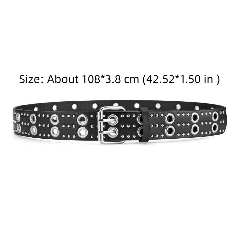 Adjustable Hollow Rivet Belt Personalized Design Punk Style Y2K Cool Girls Belt Double Row Needle Buckle Vintage