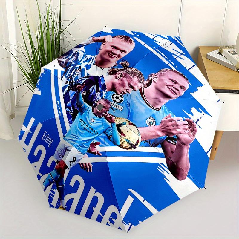 Erling Haaland, Manchester City Automatic Opening and Closing Umbrella, Compact Travel Umbrella, Lightweight and Portable, Suitable for Beac