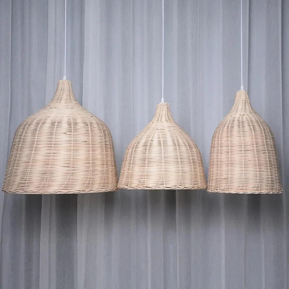 Home Hotel Restaurant Rattan Lampshade Handwoven Wicker Natural Bamboo Rattan Lighting Large Pendant Light Chandelier Lamp