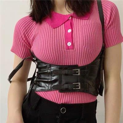 Donna Cintura Larga Corsetto Cuoio Corseletto Modellante Vita-Spalla Cintura in Pelle Body Harness Abbigliamento Goth Accessori