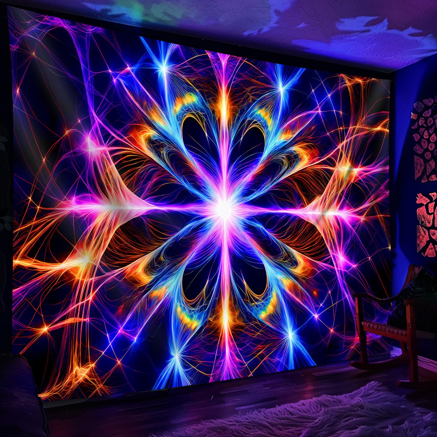 Vibrant Mandala Tapestry Boho Wall Hanging Psychedelic Neon Abstract Glow Art Meditation Yoga Decor 100X70CM