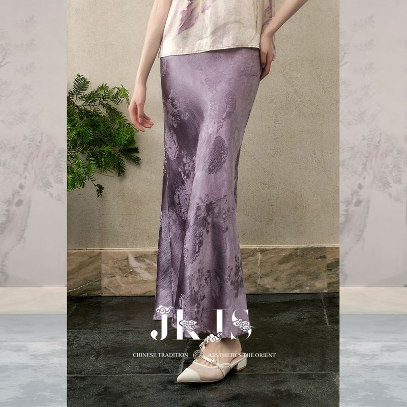 

Jkjs [Xi Ling Meng] Rayon Jacquard Fishtail Skirt 2025 New Arrival New Chinese Style Matching National Style Skirt Jin Zi.(Tuan Longxiang cloud pattern) S