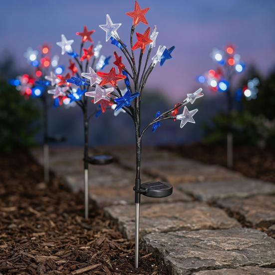 4. juli Solcelle Havebelysning, Rød Hvid Blå Stjerne Udendørs Lyskæder, Vandtæt Fleksibelt Design, Patriotisk Flag til Have Sti Terrasse