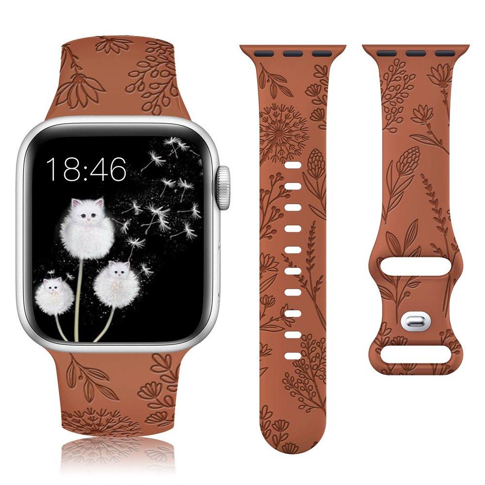 Löwenzahn-Blumenmuster-Band für Apple Watch 38 mm 40 mm 41 mm Blumengraviertes Silikonarmband für iWatch 9/8/7/6/5/4/3/SE