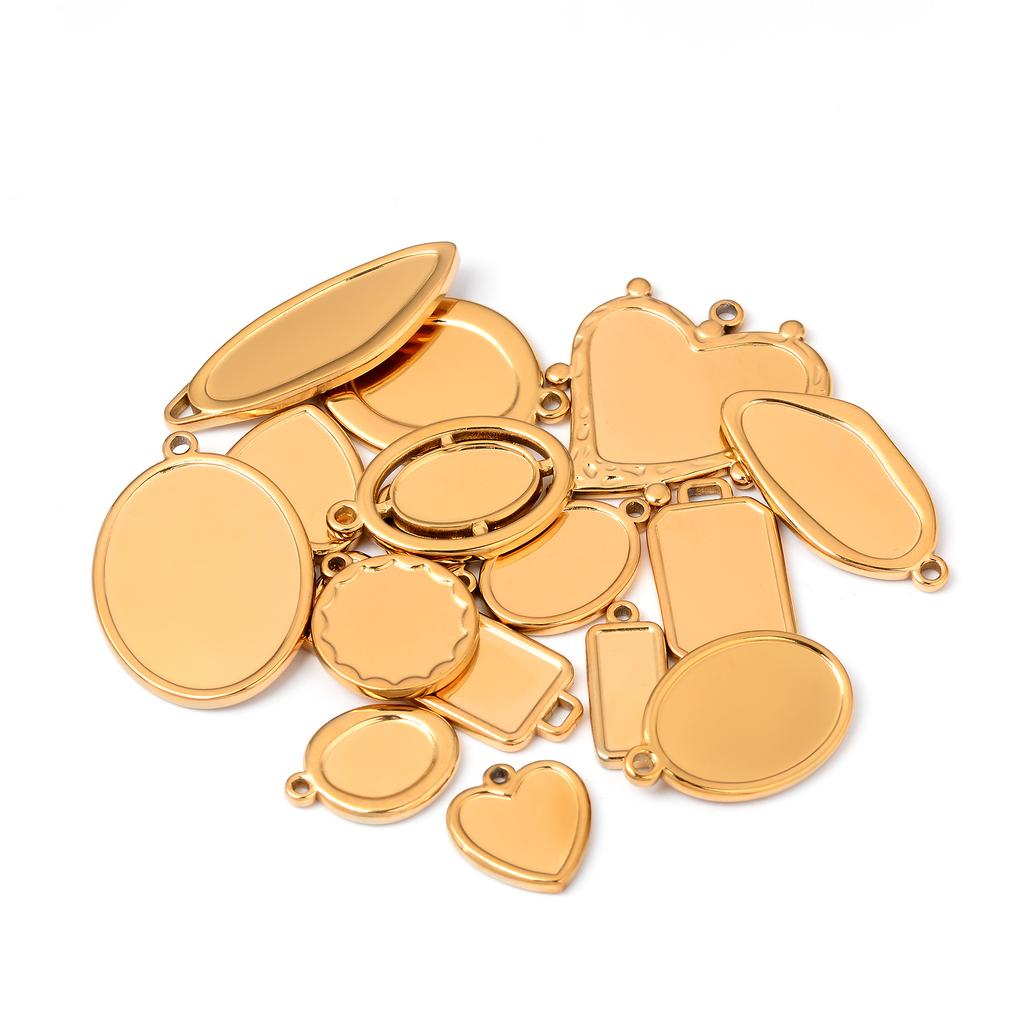 6pcs/lot Stainless Steel Charms Heart Round Irregular Blank Cabochon Pendant Base Diy Resin Cameo Jewelry Making