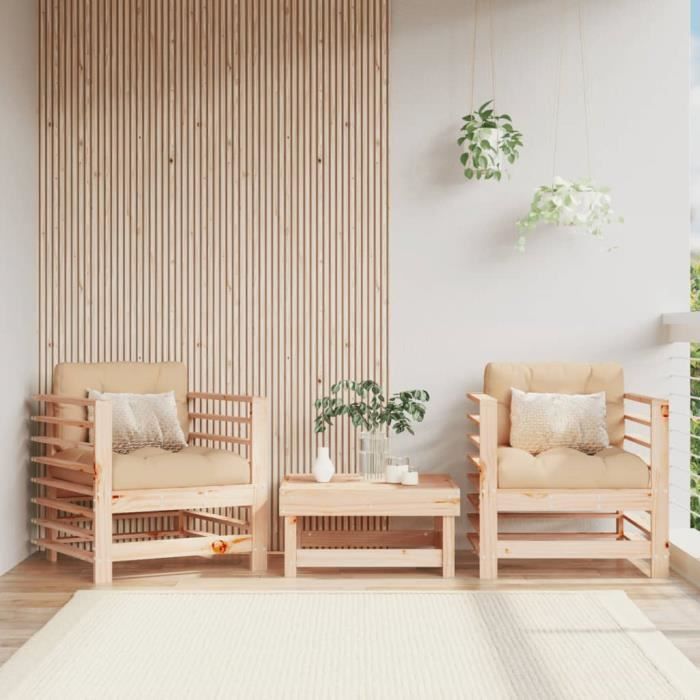 VidaXL Garden Chairs with Cushions Set of 2 Solid Pine Wood 825674