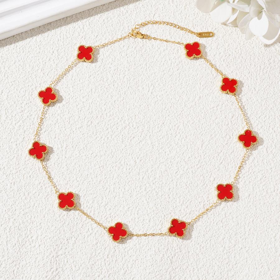 Four Leaf Clover Ten Flowers Necklace Light Luxury Sweater Chain Necklace Lucky Straw Collarbone Chain