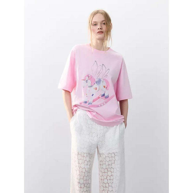 New Fashion T-shirt Fashion Wind New Fashion Casual Loose round Neck Print Cotton T-shirt Top