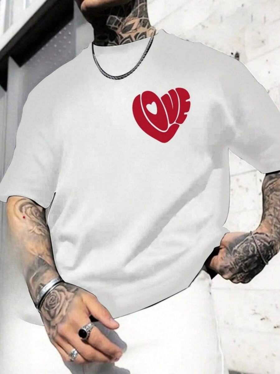 

Heart - Shaped Love Print 1Pcs Round Neck Short Sleeve T-Shirt For Unisex M
