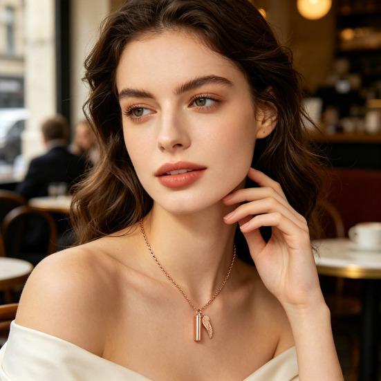 Pendant Necklace Swing-Open Stainless Design Pendant Necklace Steel Angel Wings Pet Hair Keepsakes