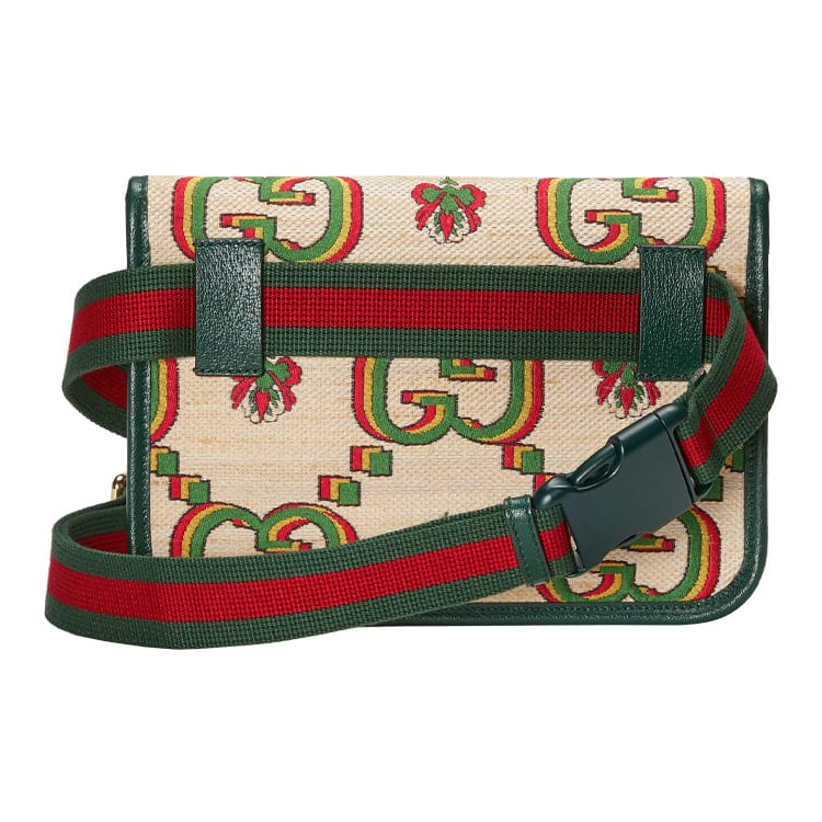 GUCCI Jacquard Fabric Shoulder Bag, Crossbody Bag, Sling Bag, Fanny Pack Unisex Beige/Green 493930-UL8BG-9666