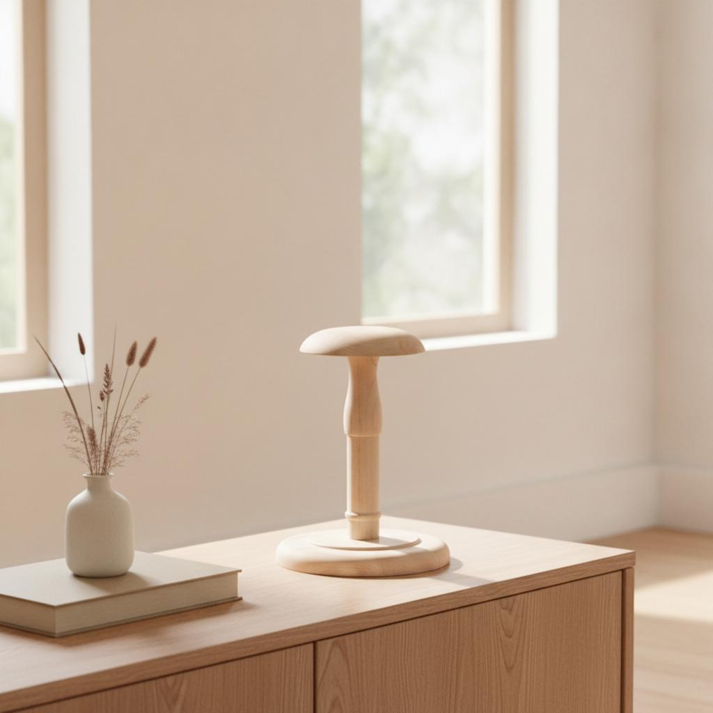 Houten Hoedenstandaard Natuurlijk Hout Paddenstoelvormige Hoedenstandaard Houder Stevig Compact voor Winkeliers, Boutique Balies