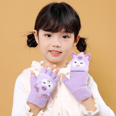 Gants pour enfants filles gardent au chaud en hiver mignon dessin animé automne et hiver garçon petite fille rabattables demi-doigt doigt exposé écriture