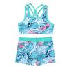 Girls 3 Piece Swimsuit Set Long Sleeve Rash Guard Mock Neck Top Strappy Back Crop Top Swim Shorts UPF Sun Protection