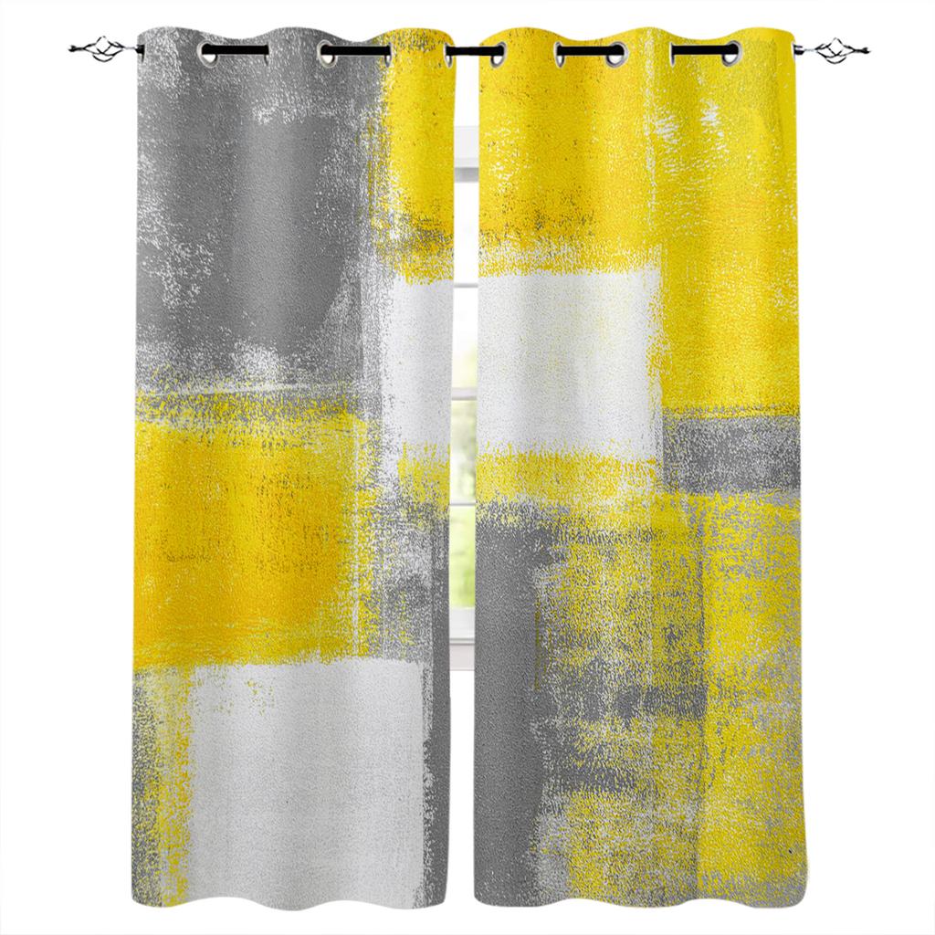 Perdele cu textura de arta abstracta galben gri pentru dormitor, bucatarie, ferestre, tratamente, perdele pentru sufragerie