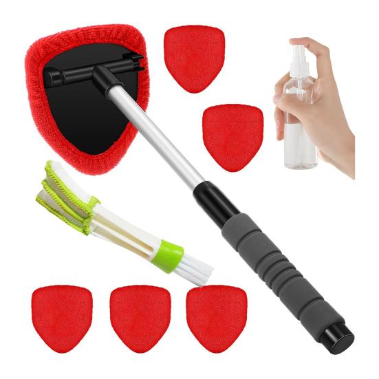 Car Cleaning Brush with Reusable Pads Extendable Handle Sprayer Brush Windshield Cleaning Tool for Car Interior Exterior Glass Cleaning