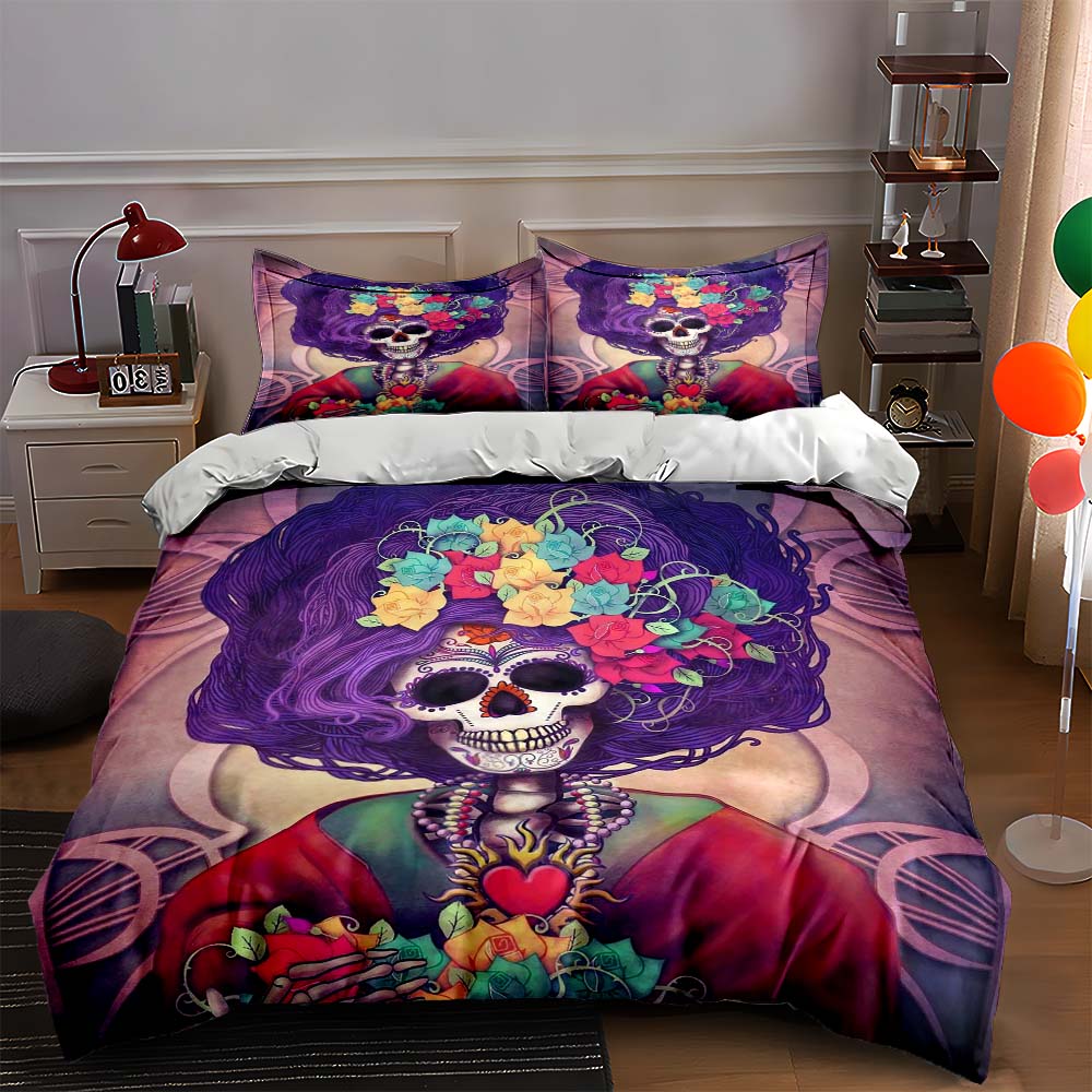 

Vibrant skeleton artwork. Bedding Duvet cover sets Duvet covers Pillowcases gifts (1 * Duvet Cover 2 * Pillowcases, without duvet insert) 135x200cm