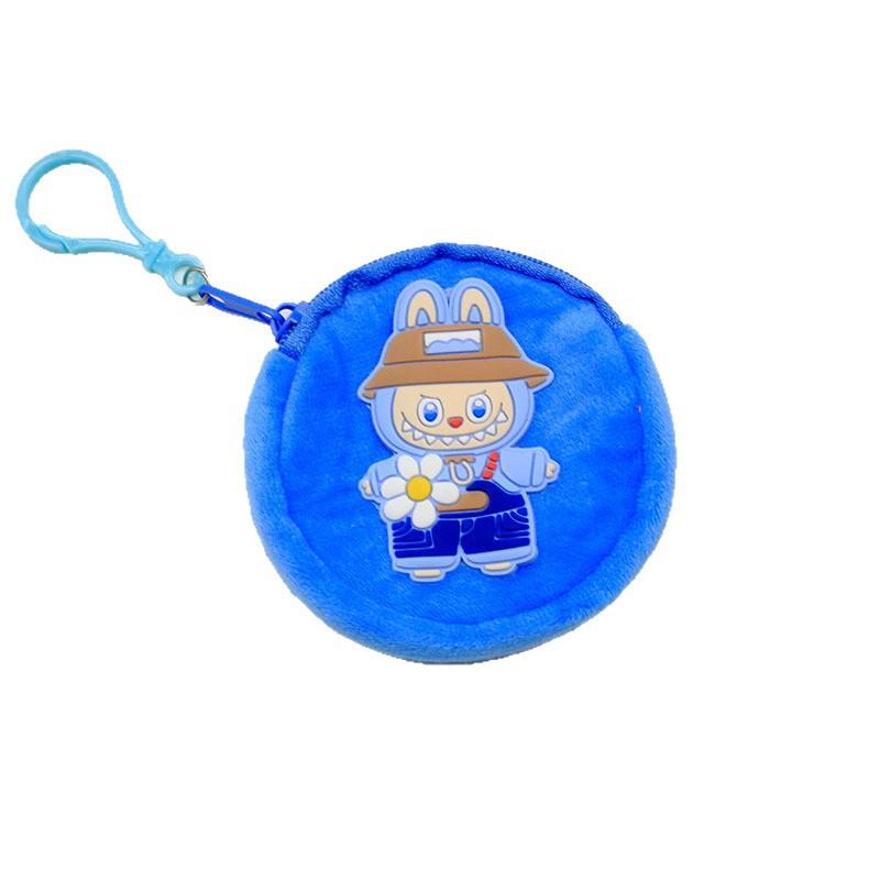 Cute Cartoon Labubu Round Plush Wallet Coin Key Lipstick Portable Earphone Bag Student Zero Money Bag KTY