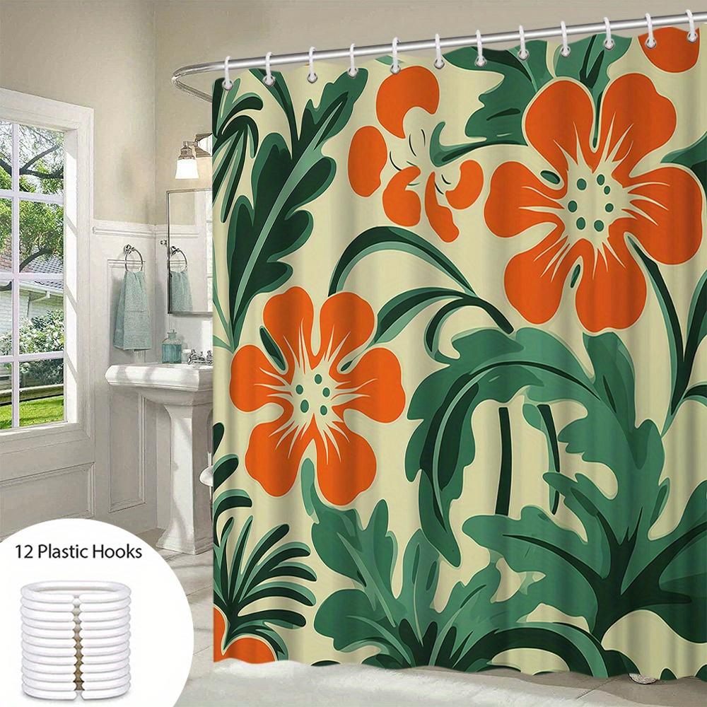 Pandara Jewelry Orange Retro Floral Shower Curtain: Embrace The Bold Design, Soft Fabric, And Vintage Vibes For Your Stylish Bathroom