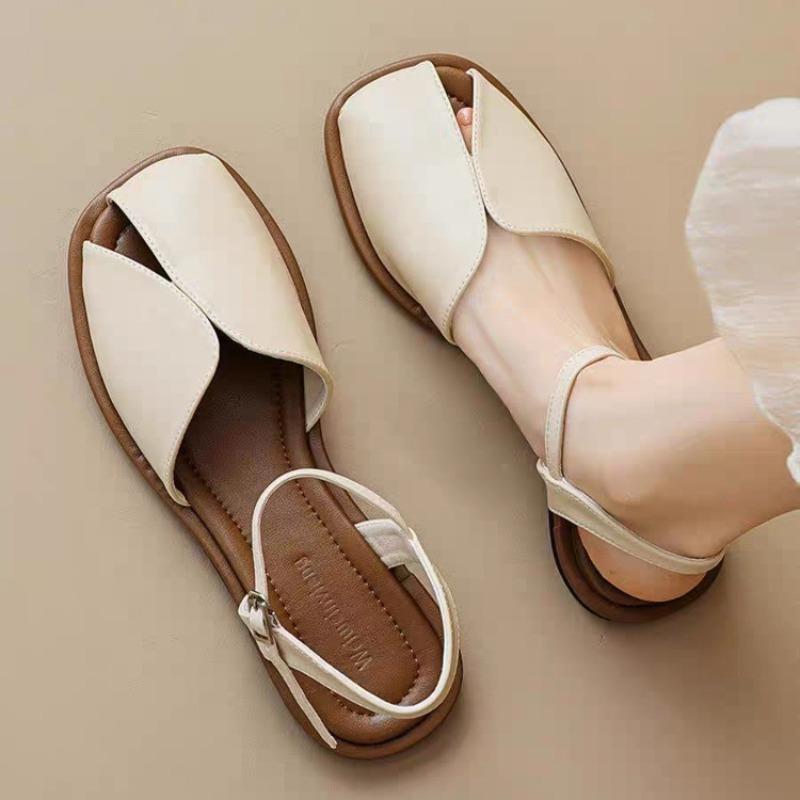 Fashion 2025 New Summer Fashion Women's Roman Style Toe-cap Sandals Woven Hollow Design Breathable Flat Comfortable Sandals