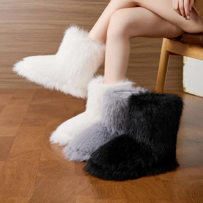 Cross-border Foreign Trade Wholesale Long-haired Women's Boots Winter Warm Indoor High Barrel Boots Bag Heel Thickened Non-slip Home Cotton Shoes