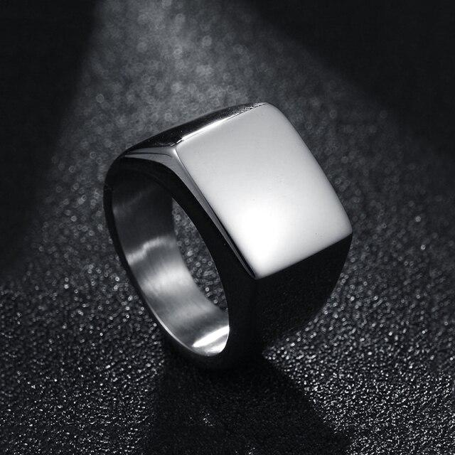 Bluelory Punk Stainless Steel Square Custom Name Rings Women Personalized Engraved For Men Id Logo PhotoPunk Jewelry