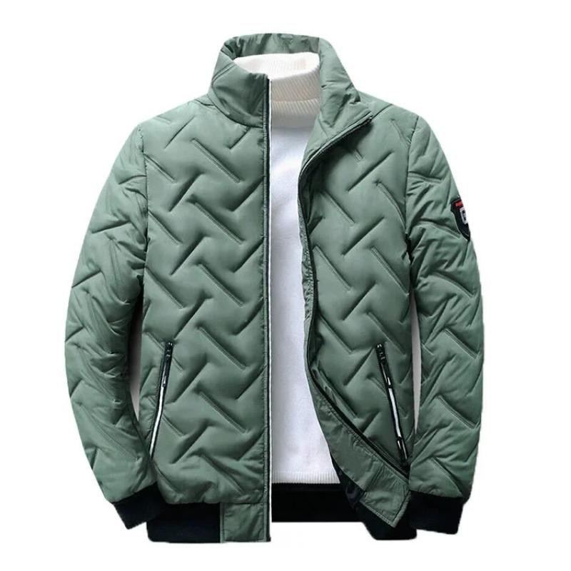 Winter Korean Fashion Stand-up Collar Zipper Cotton-padded Jacket, Men's Casual Warm Solid Color Patchwork Cotton-padded Jacket