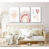 3 Pcs Nursery Canvas Wall Art Pink Sun Rainbow Hearts Posters Prints Boho Kids Room Pictures Wall Decor for Toddlers Children Baby Girl Bedroom Home