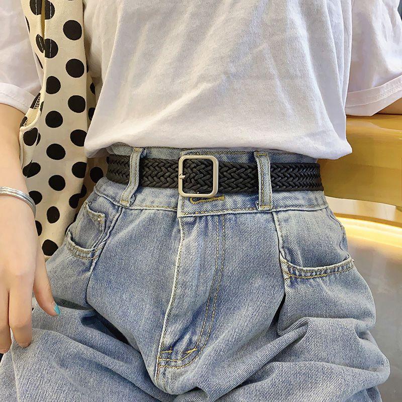 

Belt Canvas Stylish For Women Summer Fashion Trendy Woven No Punch Jeans Accessory чорний