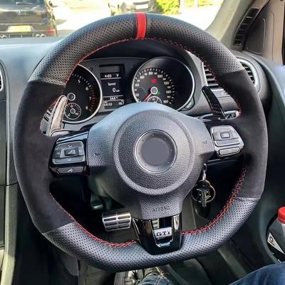 Housse de volant de voiture DIY Daim Noir Pour Volkswagen Golf 6 GTI MK6 VW Polo GTI Scirocco R Passat CC R-Line 2010