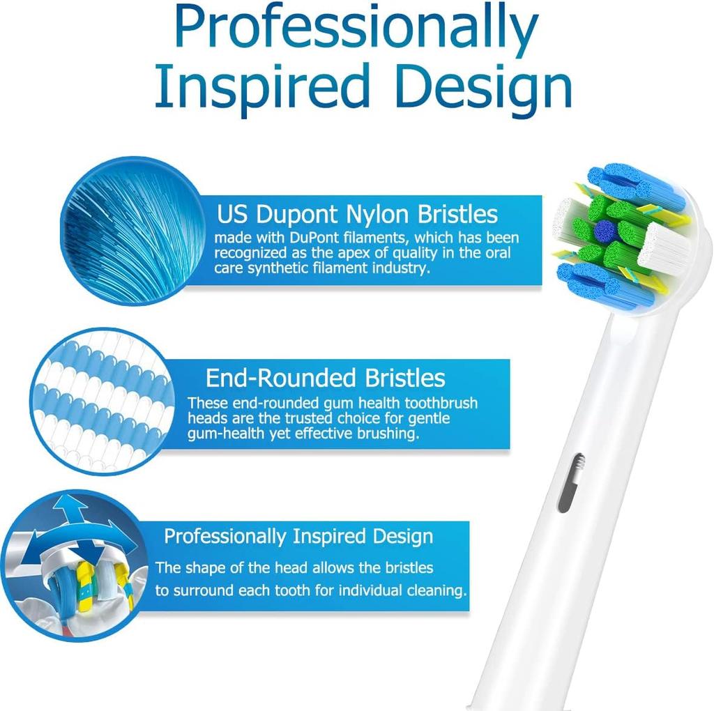Replacement Brush Heads Compatible with Oral Electric Toothbrush - Floss Toothbrush Head Fits for Oral B Pro