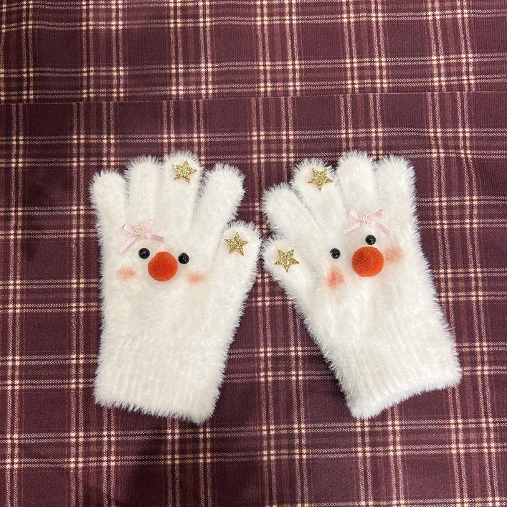 Warm Five-finger Mittens Sweet Cycling Gloves Riding Snowman Plush Gloves  Girls