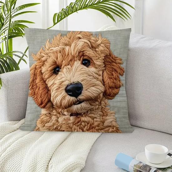 Dog Pillow Cover Imitation Embroidery Puppy Pillowcase Throw Pillow Cover with Hidden Zipper for Car Home Bedroom Couch Sofa Decor