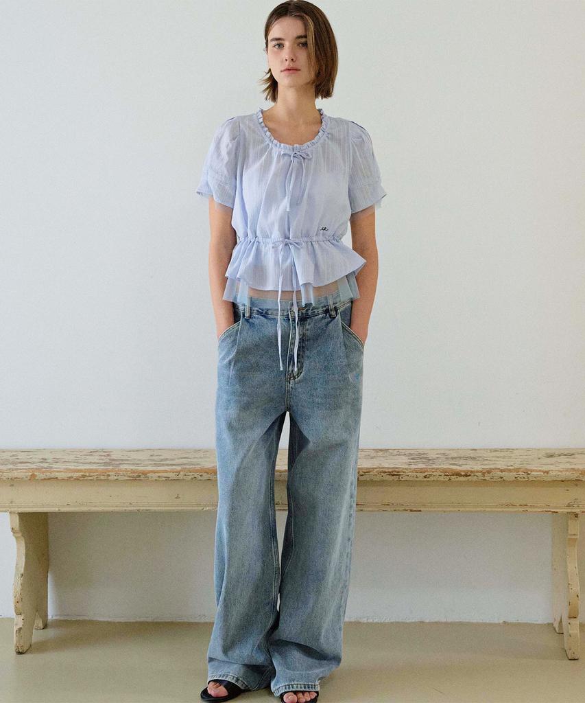 Hauseuobeupondeu Sheer Layered String Half Blouse_Blue