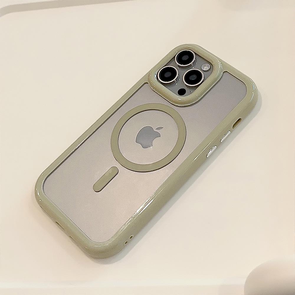 Cream Magnetic Acrylic Drop-proof iPhone Case for 11 To 16 Series, Compatible with 15 Pro Max.
