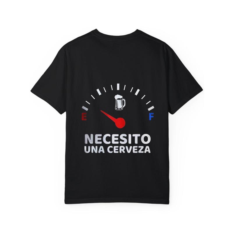Crewneck T Shirt White Fuel Gauge Design with Text Necesito Una Cerveza Casual Wear for Men