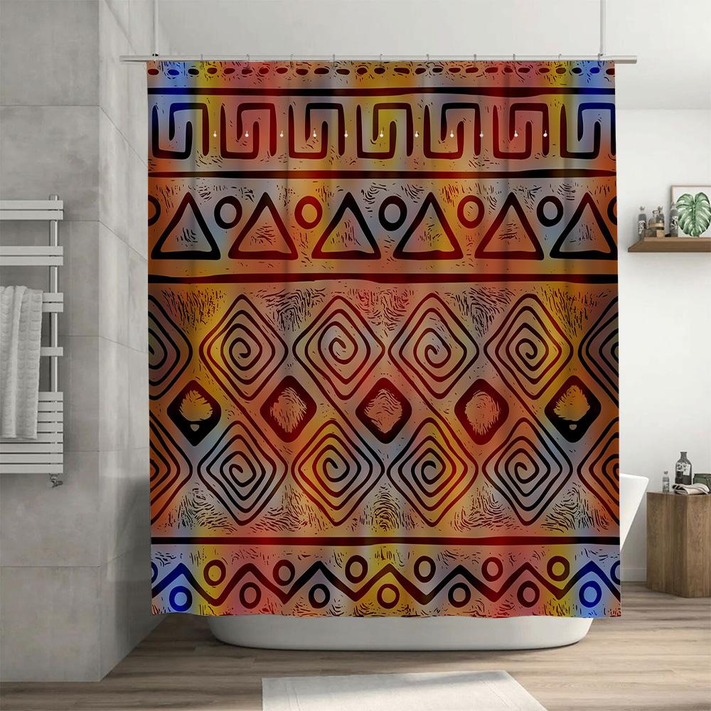 Vibrant Geometric Shower Curtain Bathroom Decor with Tribal Patterns for Home Bathrooms Waterproof Fabric In Multiple Sizes.