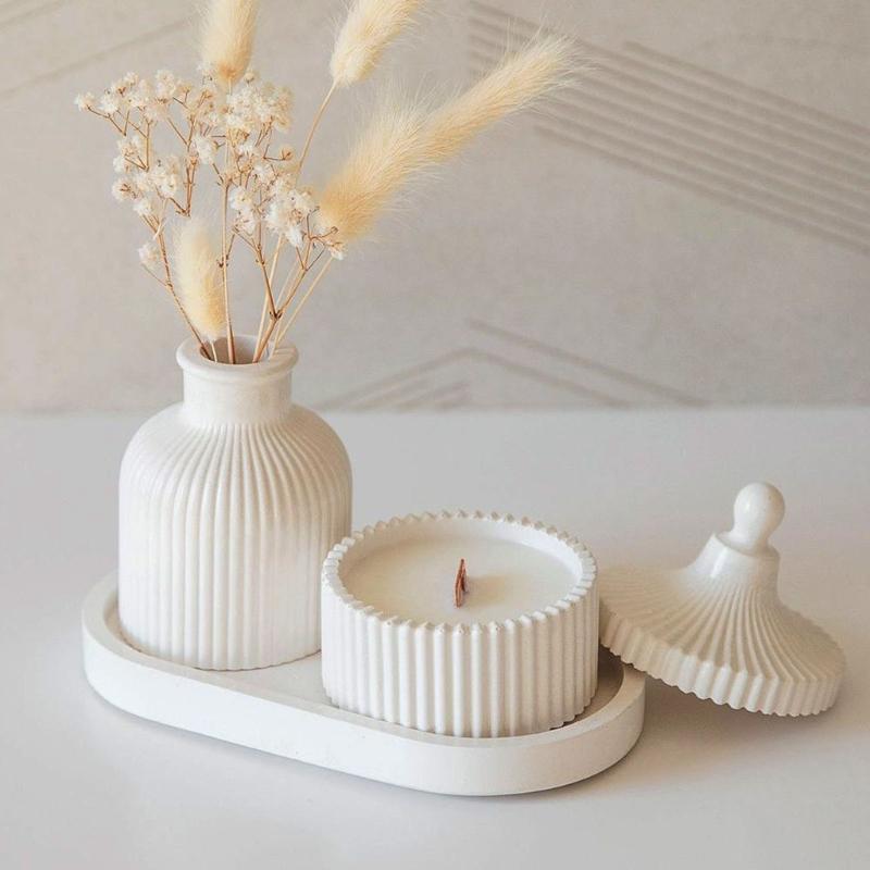 Ribbed Tray and Container Casting Form Set for DIY Projects, Ribbed Vessel Forms for Table Display and Handmade Gifting Themes Daily