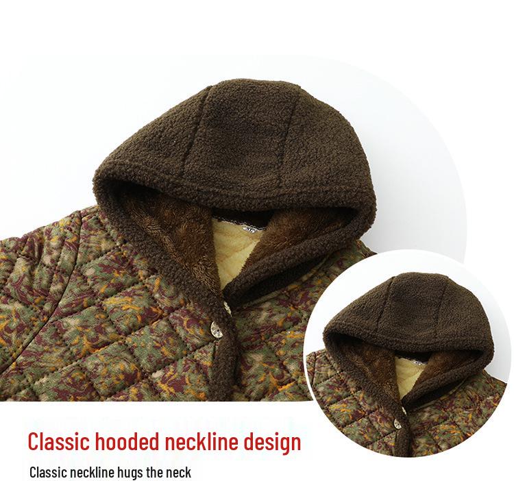 Mom's Winter Home Wear: Velvet & Thick Cotton Two-Piece Set for Middle-Aged & Elderly Women - Warm Jacket & Pants