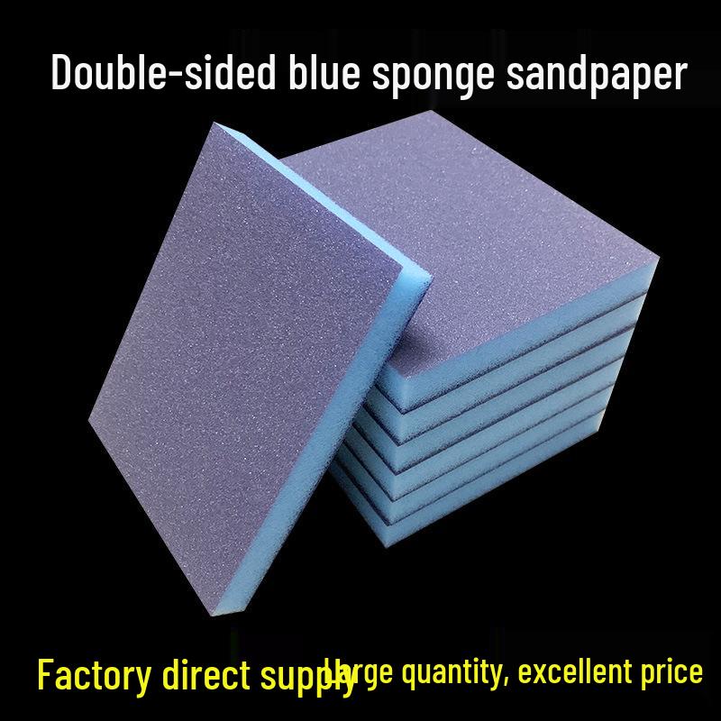 Blue Double-Sided Sponge Sanding Block for Wood, Furniture, Plastic, and Crafts
