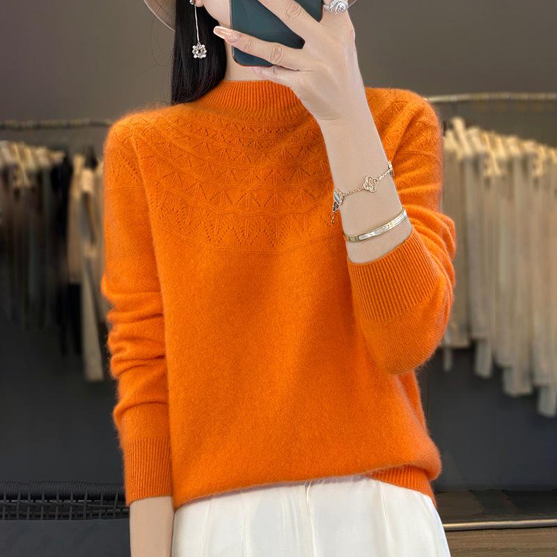 Cross-Border Autumn/Winter Women's Slim Fit Trendy Semi-High Neck Soft Knit Sweater.
